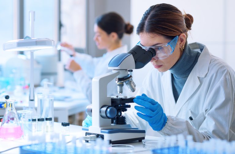 Researchers working in a clinical laboratory