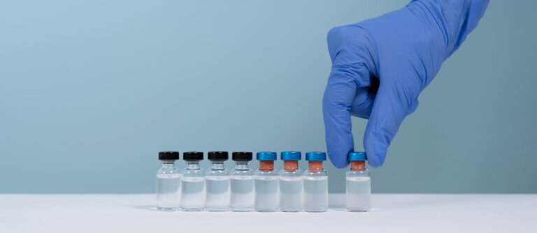Vaccine vials in a research laboratory